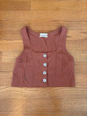 Urban Outfitters Rust-Brown Textured Button Crop Top